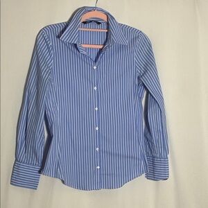 Zara Light Blue and White Striped Shirt